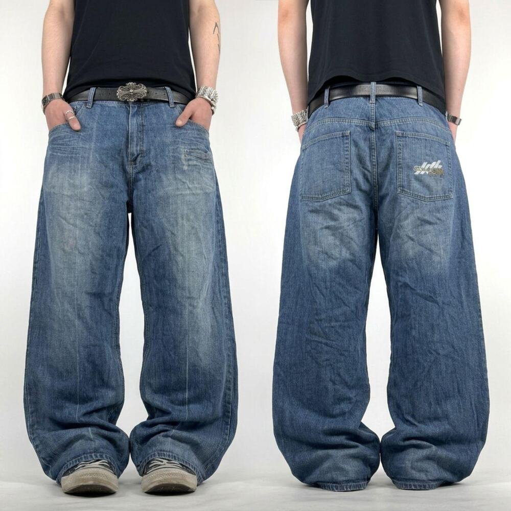 Vintage y2k grunge embroidered sean john skater baggy wide leg jeans